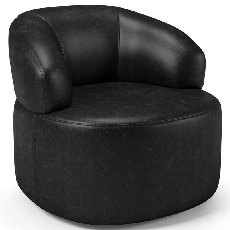 Poltrona Giratória Orgânica Para Sala De Estar Living Helena L02 Couríssimo Preto - Lyam Decor - Lyam Decor - Móveis