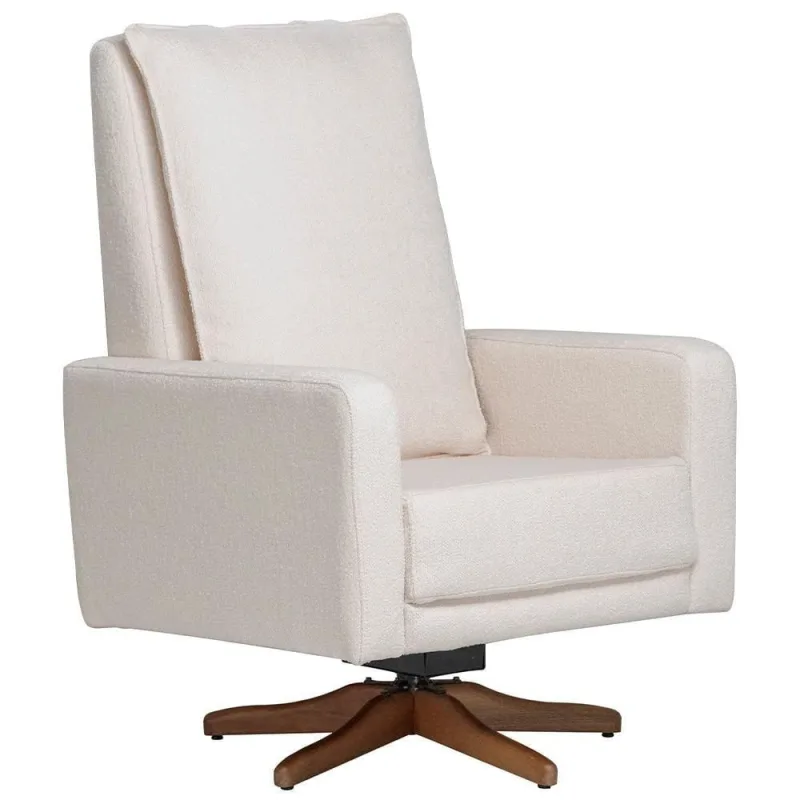 Poltrona De Amamentação Com Balanço Giratória Noah D02 Bouclê Off White B-114 - Lyam Decor - Lyam Decor