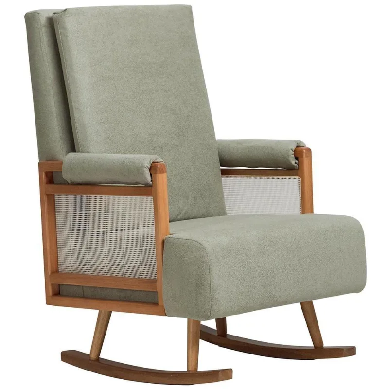 Poltrona De Amamentação Com Balanço Base Milka Líria D02 Bouclê Verde Oliva C-199 - Lyam Decor - Lyam Decor - Móveis