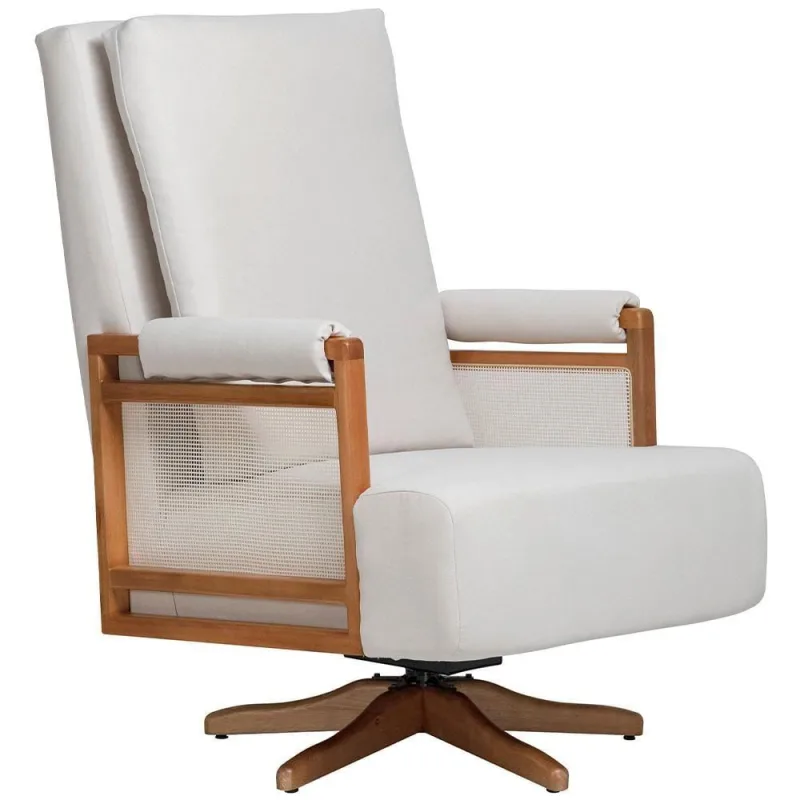 Poltrona De Amamentação Com Balanço Giratória Líria D02 Linho Off White B-410 - Lyam Decor - Lyam Decor - Móveis