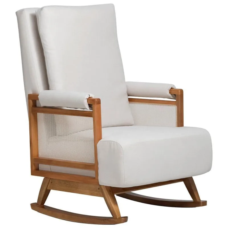 Poltrona De Amamentação Com Balanço Base Nina Líria D02 Linho Off White B-410 - Lyam Decor - Lyam Decor - Móveis