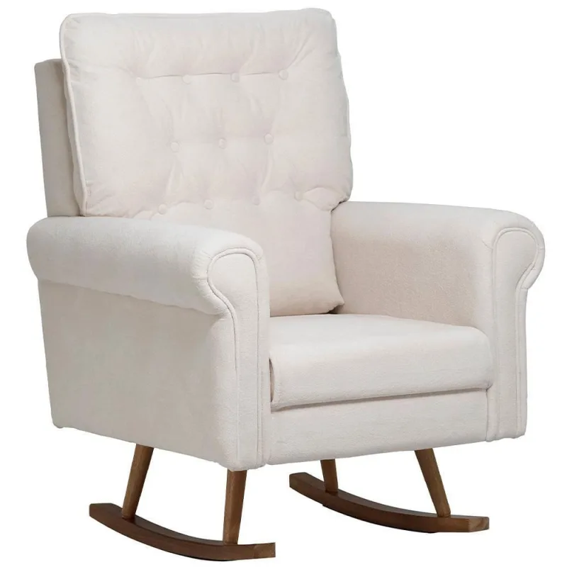 Poltrona De Amamentação Com Balanço Base Milka Encanto D02 Bouclê Off White C-200 - Lyam Decor - Lyam Decor - Móveis