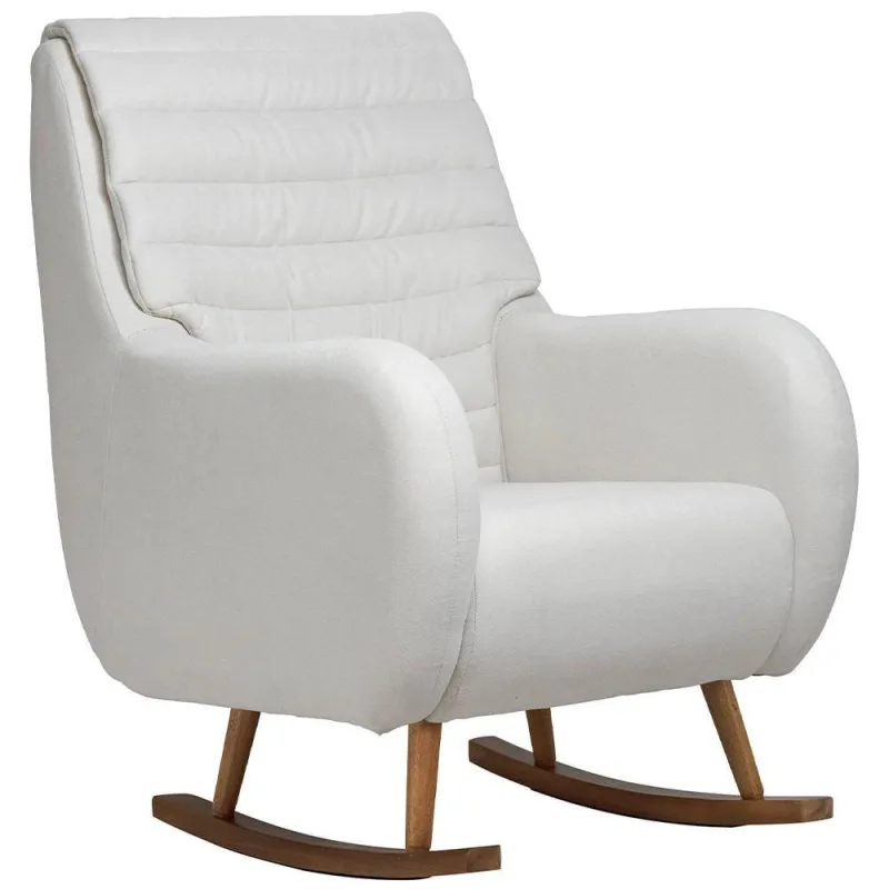 Poltrona De Amamentação Com Balanço Base Milka Sky D02 Linho Branco C-419 - Lyam Decor - Lyam Decor - Móveis