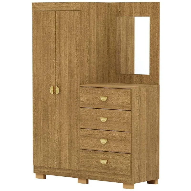 Cômoda Para Quarto Com Espelho 2 Portas 4 Gavetas 120cm Tulsa V01 Nature - Lyam Decor - Lyam Decor - Móveis