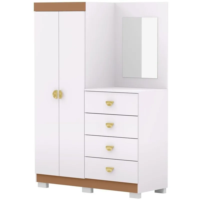Cômoda Para Quarto Com Espelho 2 Portas 4 Gavetas 120cm Tulsa V01 Branco Camarim - Lyam Decor - Lyam Decor