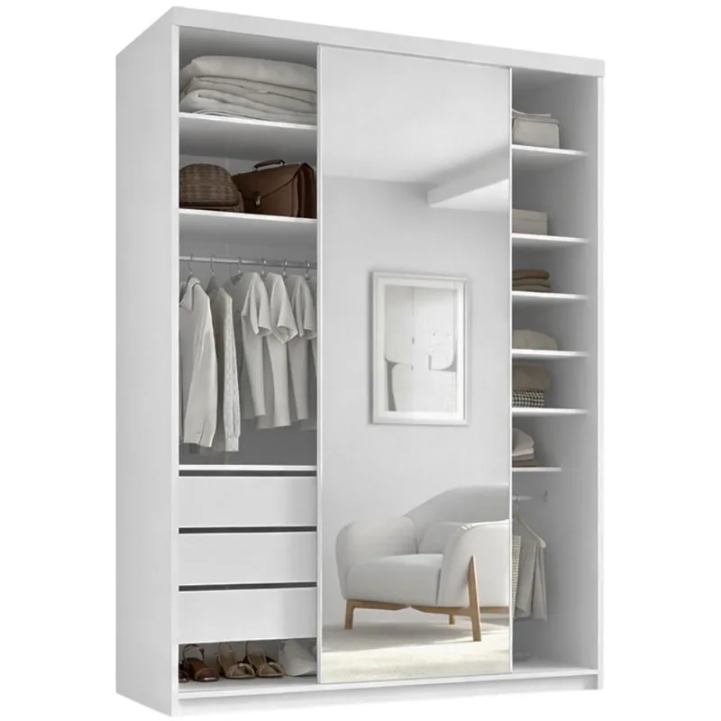 Closet Solteiro Sonni R02 3 Gavetas 8 Prateleiras MDF 139cm Branco Lyam Decor - Lyam Decor
