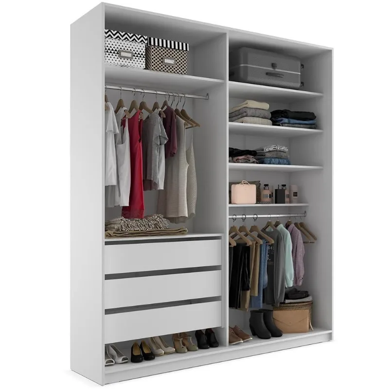 Closet Solteiro Pisa R02 3 Gavetas 5 Prateleiras MDF 159cm Branco Lyam Decor - Lyam Decor
