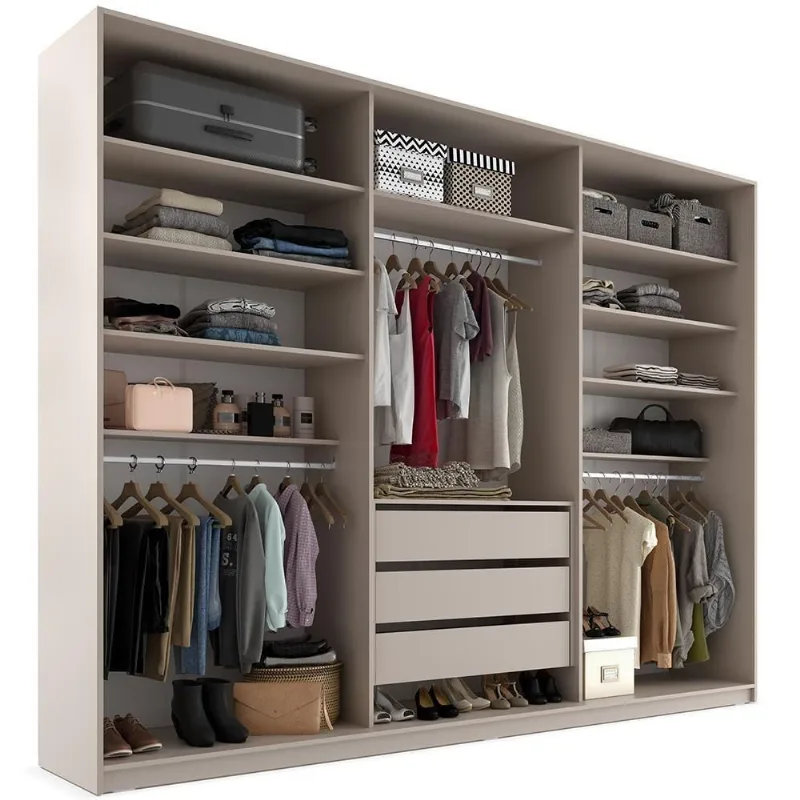 Closet Casal Pisa R02 3 Gavetas 9 Prateleiras Mdf 237cm Bege Lyam Decor - Lyam Decor