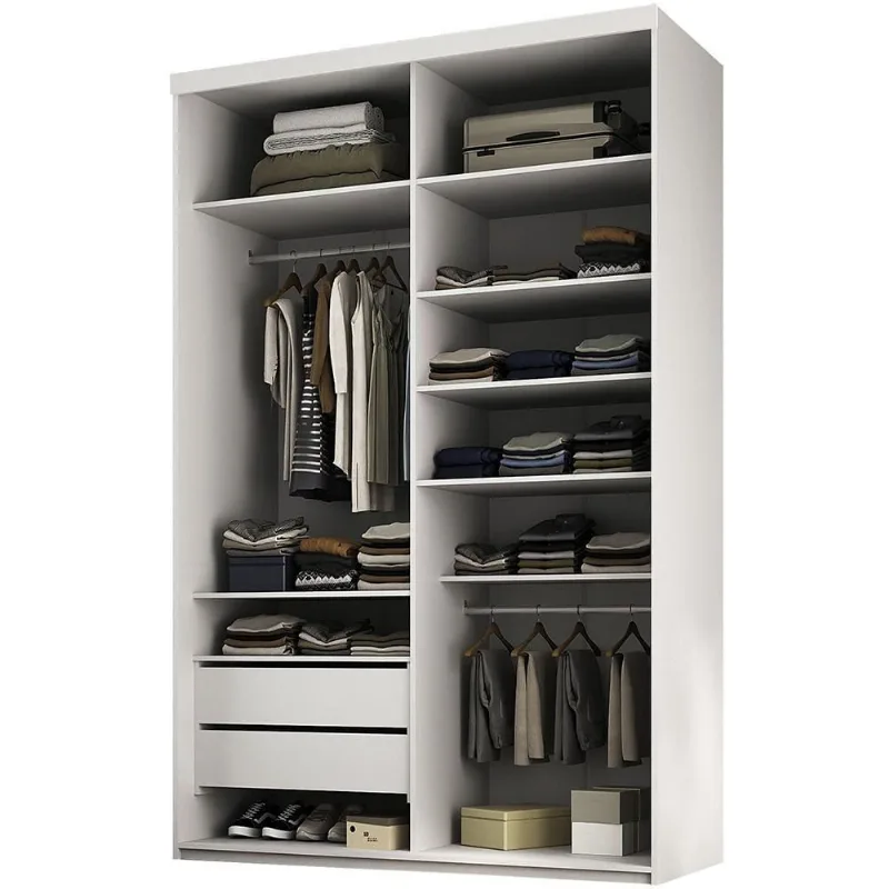 Closet Solteiro Tunísia R02 2 Gavetas 7 Prateleiras MDF 139cm Branco Lyam Decor