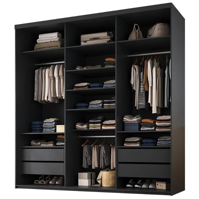 Closet Casal Tunísia R02 4 Gavetas 9 Prateleiras Mdf 208cm Preto Lyam Decor
