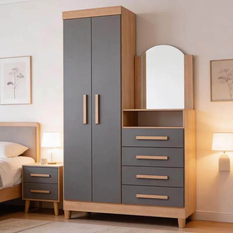 Cômoda Roupeiro Alba A04 4 Gavetas MDF Puxador MDF Freijó Titanium Lyam Decor - Lyam Decor - Móveis