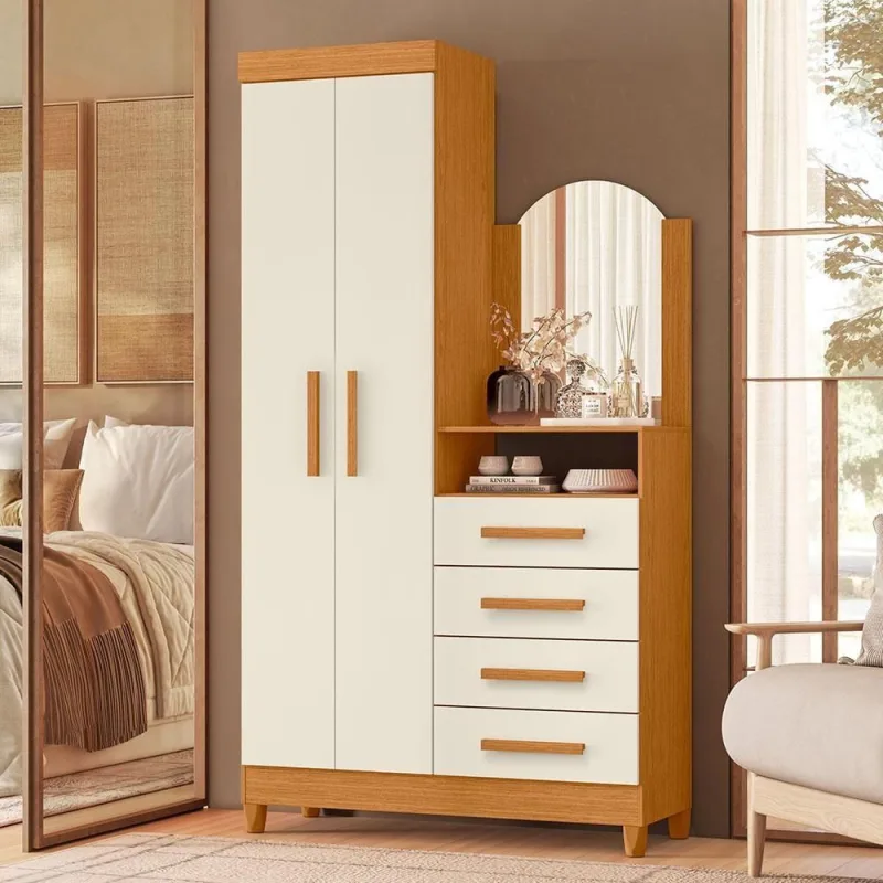 Cômoda Roupeiro Alba A04 4 Gavetas MDP MDF Puxador MDF Cinamomo Off White Lyam Decor - Lyam Decor - Móveis