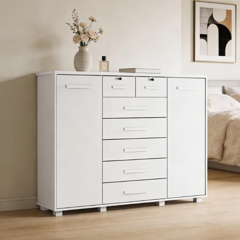 Cômoda Sapateira Riviera A04 7 Gavetas MDP Puxador em MDF Branco Lyam Decor