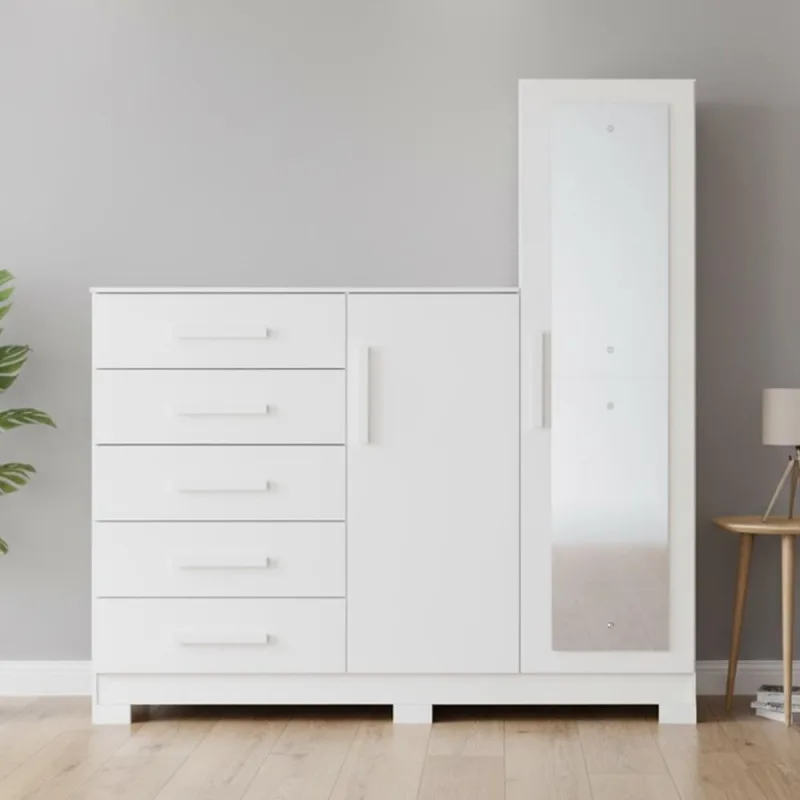 Cômoda Sapateira Com Espelho 2 Portas 5 Gavetas Trieste A04 Branco - Lyam Decor - Lyam Decor