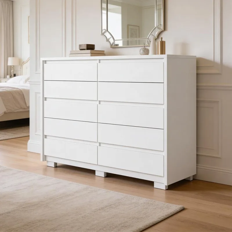 Cômoda Grande Para Quarto 10 Gavetas Marselha A04 Branco - Lyam Decor - Lyam Decor - Móveis