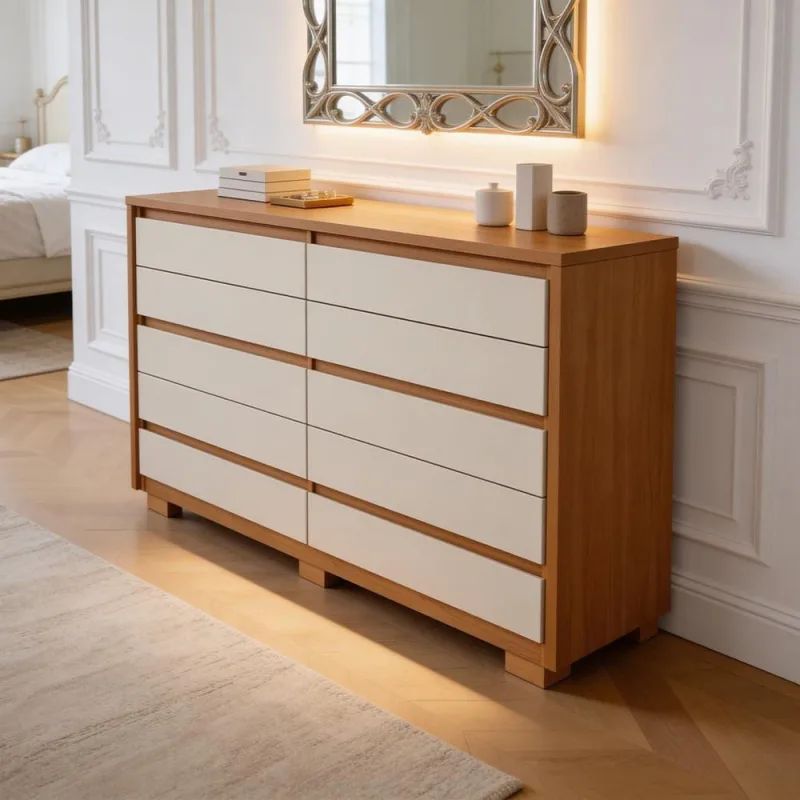 Cômoda Grande Para Quarto 10 Gavetas Marselha A04 Cinamomo Off White - Lyam Decor - Lyam Decor - Móveis