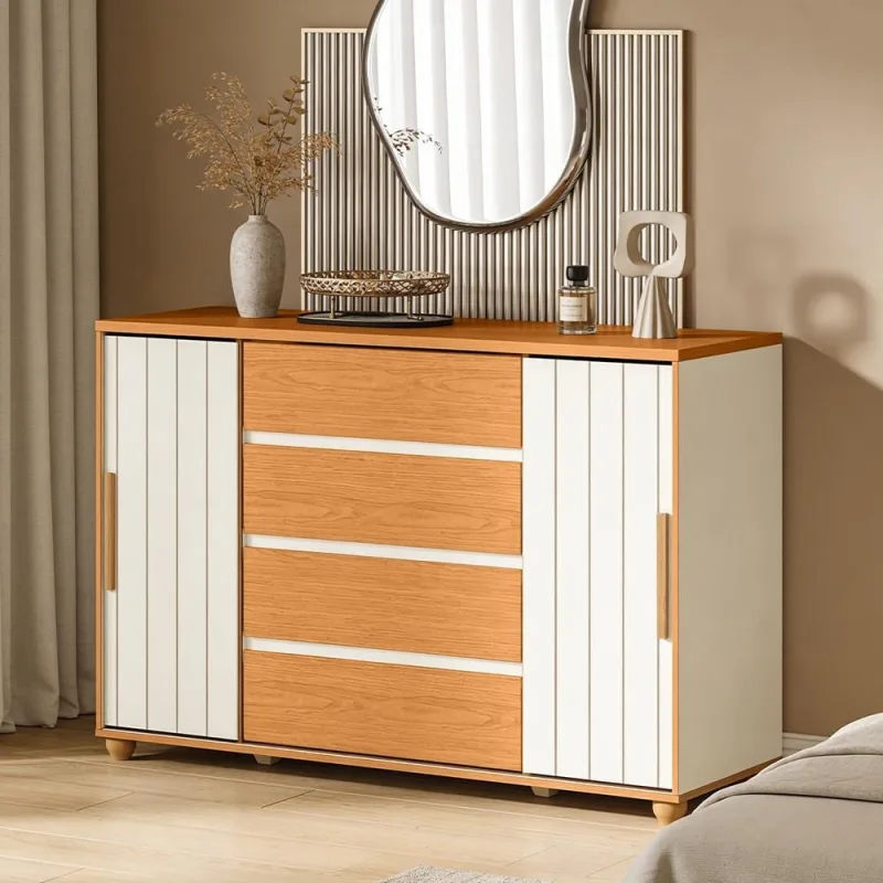 Cômoda Sapateira Para Quarto 2 Portas 4 Gavetas Parma A04 Flex Cinamomo Off White - Lyam Decor - Lyam Decor - Móveis