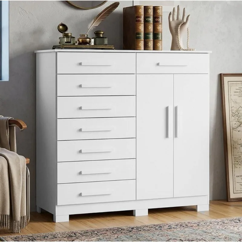 Comoda Sapateira Vercelli A04 8 Gavetas MDP Puxador MDF Branco Lyam Decor