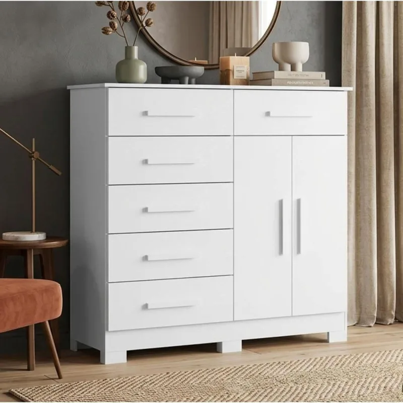 Cômoda Sapateira Potenza A04 6 Gavetas Mdp Mdf Puxador Mdf Branco Lyam Decor - Lyam Decor