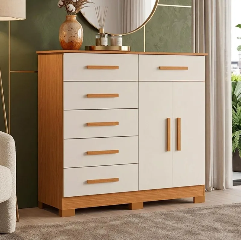 Cômoda Sapateira Para Quarto 2 Portas 6 Gavetas Potenza A04 Cinamomo Off White - Lyam Decor - Lyam Decor - Móveis
