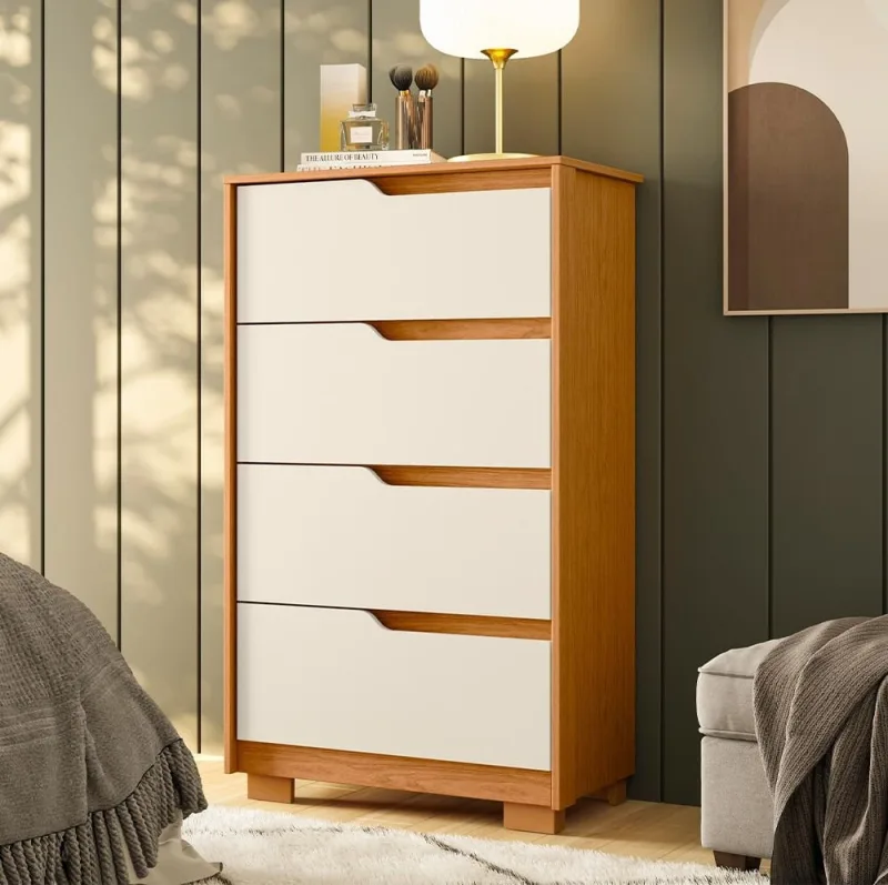 Cômoda Para Quarto Pequena 4 Gavetas 70cm Lody A04 Flex Cinamomo Off White - Lyam Decor - Lyam Decor