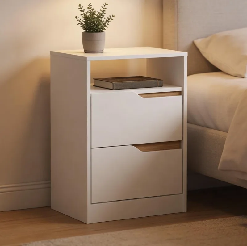 Mesa de Cabeceira Moderna 2 Gavetas 1 Nicho Lody A04 Flex Branco Freijó - Lyam Decor - Lyam Decor - Móveis