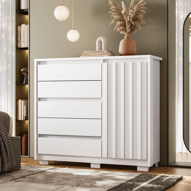 Cômoda Sapateira Para Quarto 1 Porta 5 Gavetas Sardenha A04 Branco - Lyam Decor - Lyam Decor - Móveis