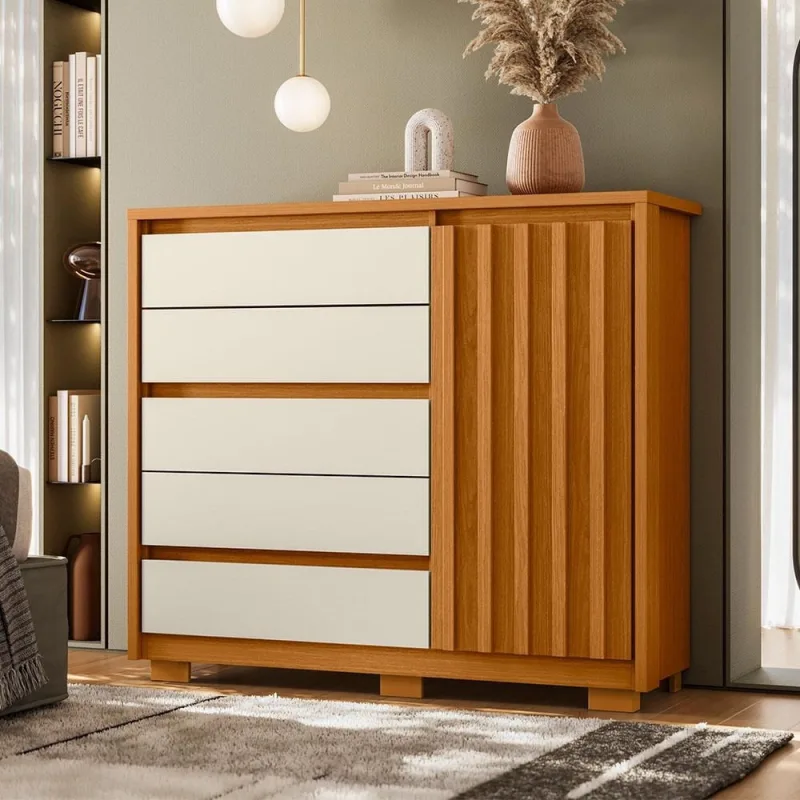 Cômoda Sapateira Para Quarto 1 Porta 5 Gavetas Sardenha A04 Cinamomo Off White - Lyam Decor - Lyam Decor - Móveis