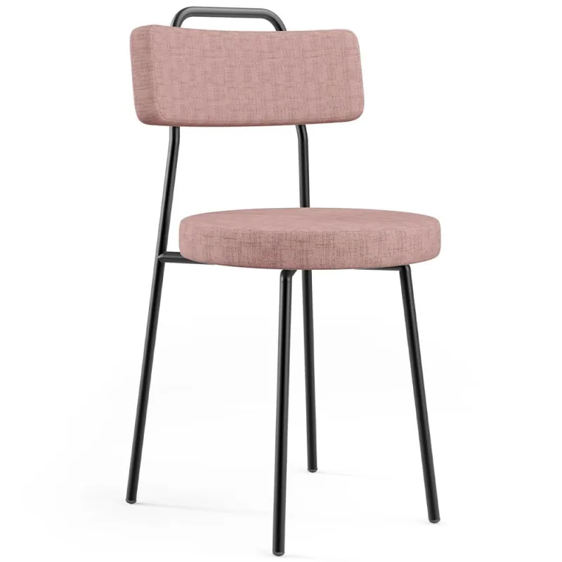 Cadeira Decorativa Estofada Para Sala De Jantar Barcelona L02 Linho Rosa- Lyam Decor - Lyam Decor