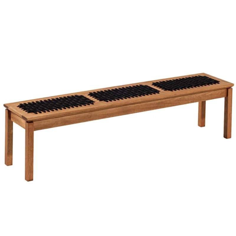 Banco de Madeira Para Varanda Gourmet 180cm Trammare C07 Corda Náutica Preta - Lyam Decor - Lyam Decor