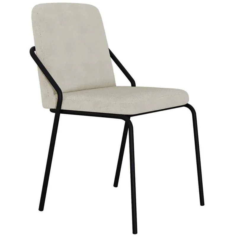 Cadeira Estofada Para Sala De Jantar Loft Preto C01 Bouclê Vanilla - Lyam Decor - Lyam Decor