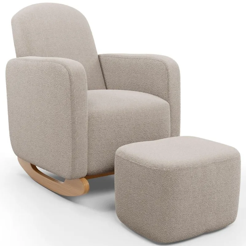 Poltrona De Amamentação Com Balanço E Puff Orgânico Saori W01 Bouclê Creme - Lyam Decor - Lyam Decor - Móveis