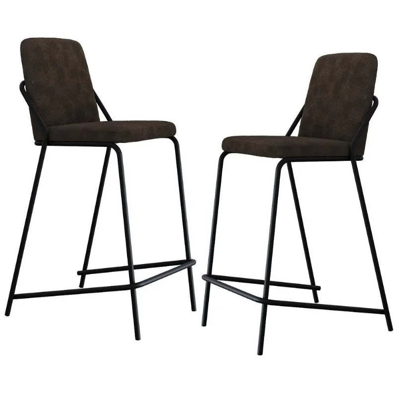 Kit 2 Banquetas Loft Assento Bouclê Base Fixa com Encosto Preto e Marrom Lyam Decor - Lyam Decor