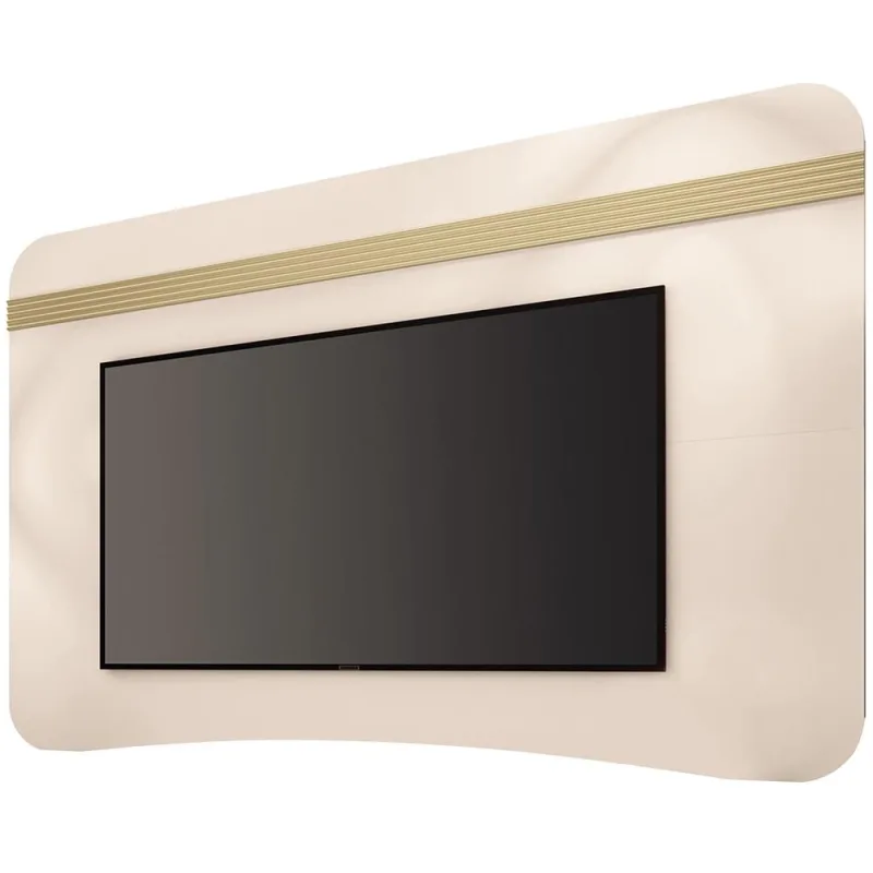 Painel Para TV 80 Pol Orgânico 200cm Ermione B01 Off White Champanhe - Lyam Decor - Lyam Decor