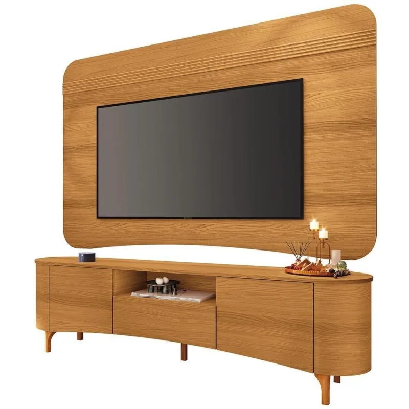 Rack Para Sala Martina Com Painel Para Tv 80 Pol Orgânico Ermione B01 Cinamomo - Lyam Decor - Lyam Decor - Móveis