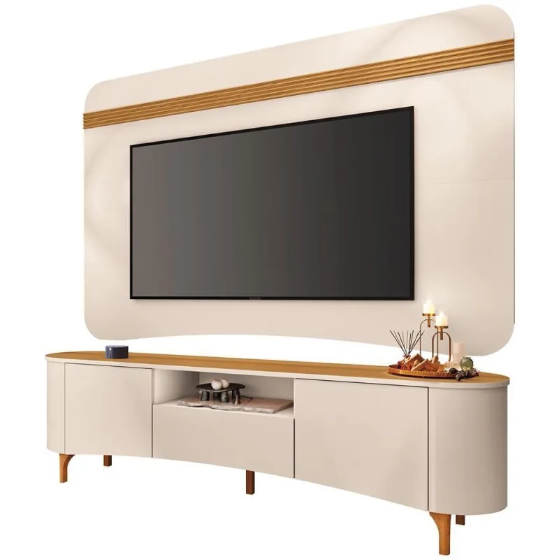 Rack com Painel para TV 80 Pol Martina Ermione B01 201cm MDF MDP Off White Lyam Decor - Lyam Decor - Móveis