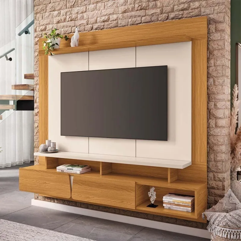 Painel para Tv com Bancada Suspensa Sideral B01 60 Pol 160cm Off White Lyam Decor - Lyam Decor - Móveis