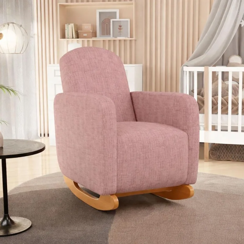Poltrona de Amamentação com Balanço Orgânica Saori W01 Linho Rosa - Lyam Decor - Lyam Decor - Móveis