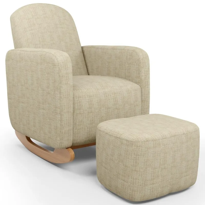 Poltrona de Amamentação com Balanço e Puff Orgânico Saori W01 Linho Bege - Lyam Decor - Lyam Decor - Móveis