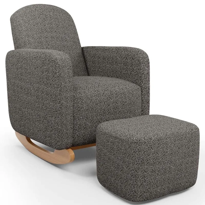 Poltrona de Amamentação com Balanço e Puff Orgânico Saori W01 Linho Mescla Chumbo  - Lyam Decor - Lyam Decor - Móveis