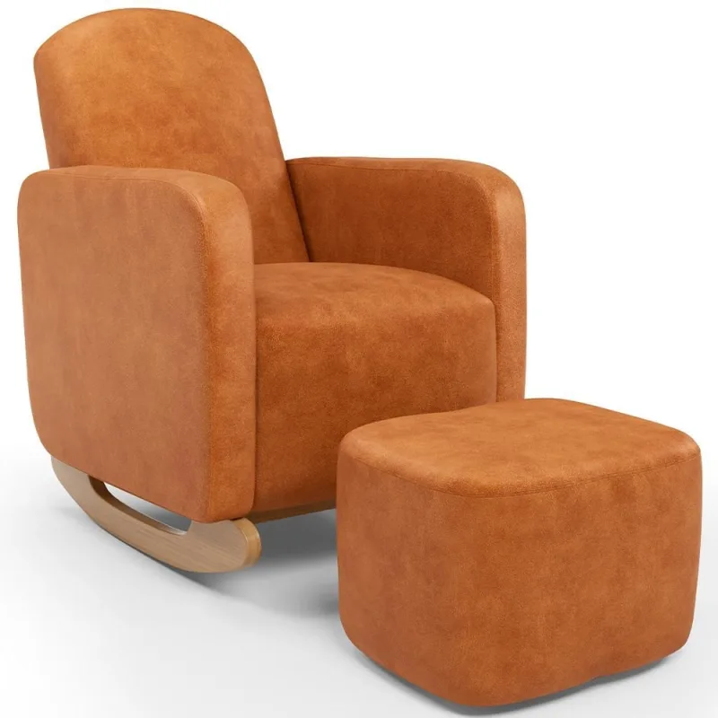 Poltrona de Amamentação com Balanço e Puff Orgânico Saori W01 Courissimo Canela  - Lyam Decor - Lyam Decor - Móveis