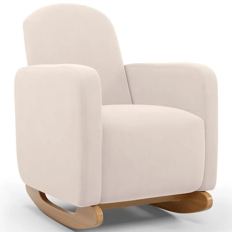 Poltrona De Amamentação Com Balanço Orgânica Saori W01 Suede Bege - Lyam Decor - Lyam Decor
