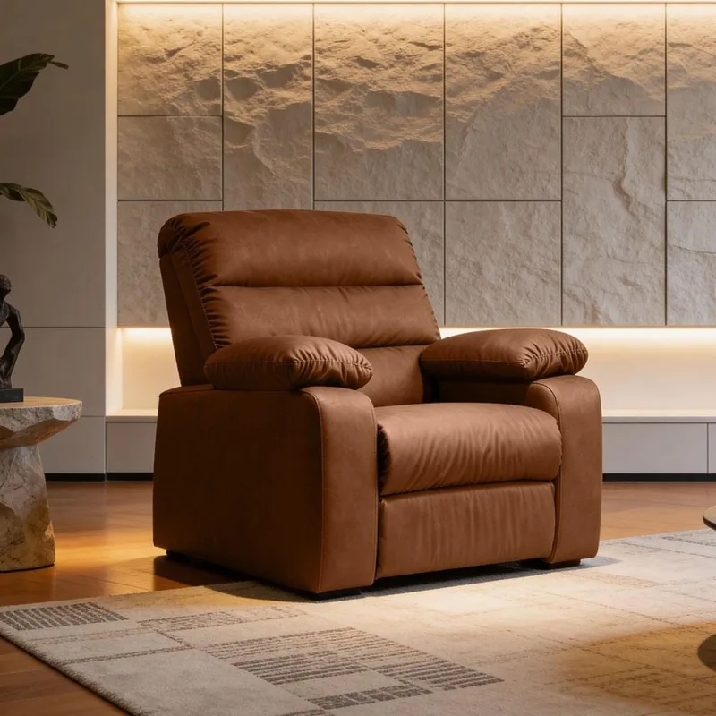 Poltrona do Papai Reclinável Manual Manila K01 Couríssimo Camel  - Lyam Decor - Lyam Decor - Móveis