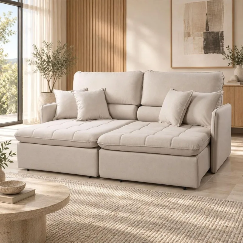 Sofá 3 Lugares Retrátil Reclinável Para Sala de Estar 214cm Naína K01 Linho Bege - Lyam  Decor - Lyam Decor - Móveis