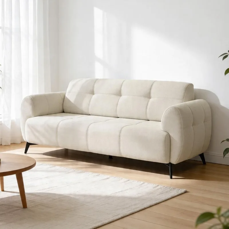 Poltrona Namoradeira 2 Lugares 152cm Pés Industrial Arav K01 Linho Bege - Lyam Decor - Lyam Decor