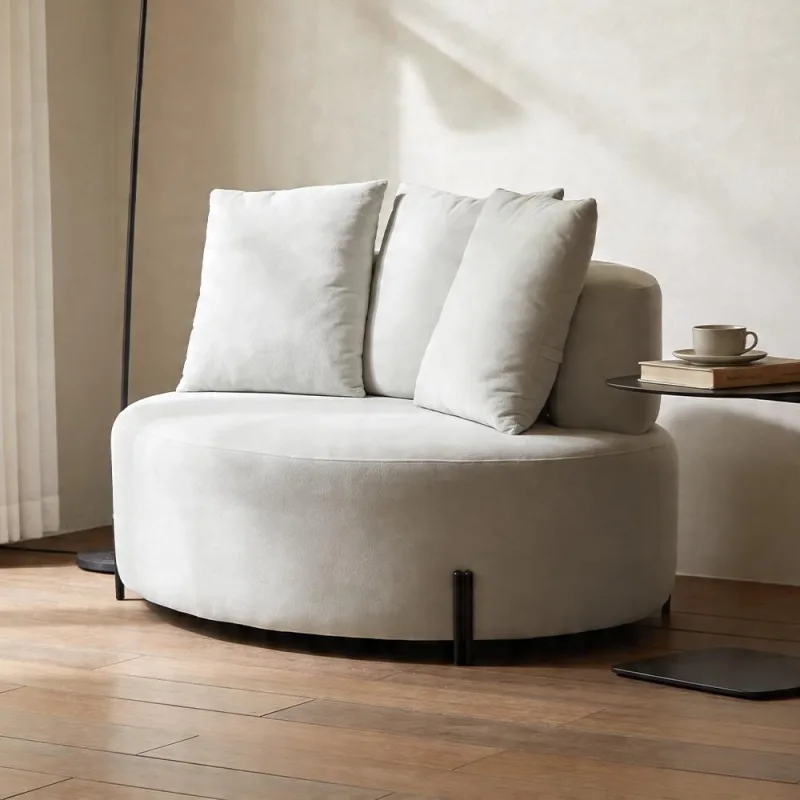 Poltrona Orgânica Chaise 2 Lugares 140cm Pés Industrial Zain K01 Veludo Bege - Lyam Decor - Lyam Decor