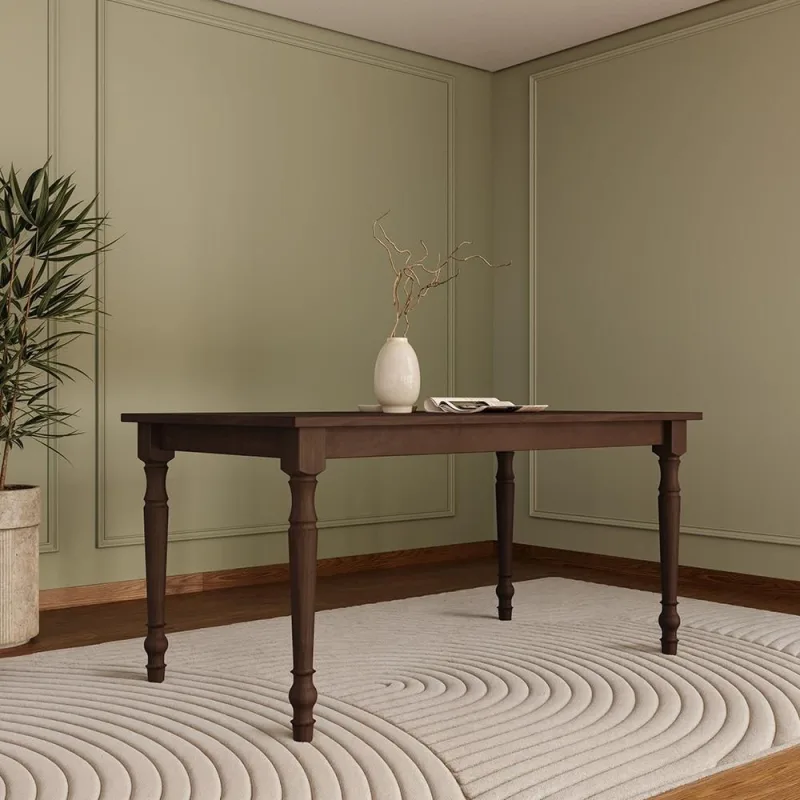 Mesa de Jantar 6 Lugares 160cm Madeira Maciça Pés Torneados Lazuli F06 Café - Lyam Decor - Lyam Decor - Móveis