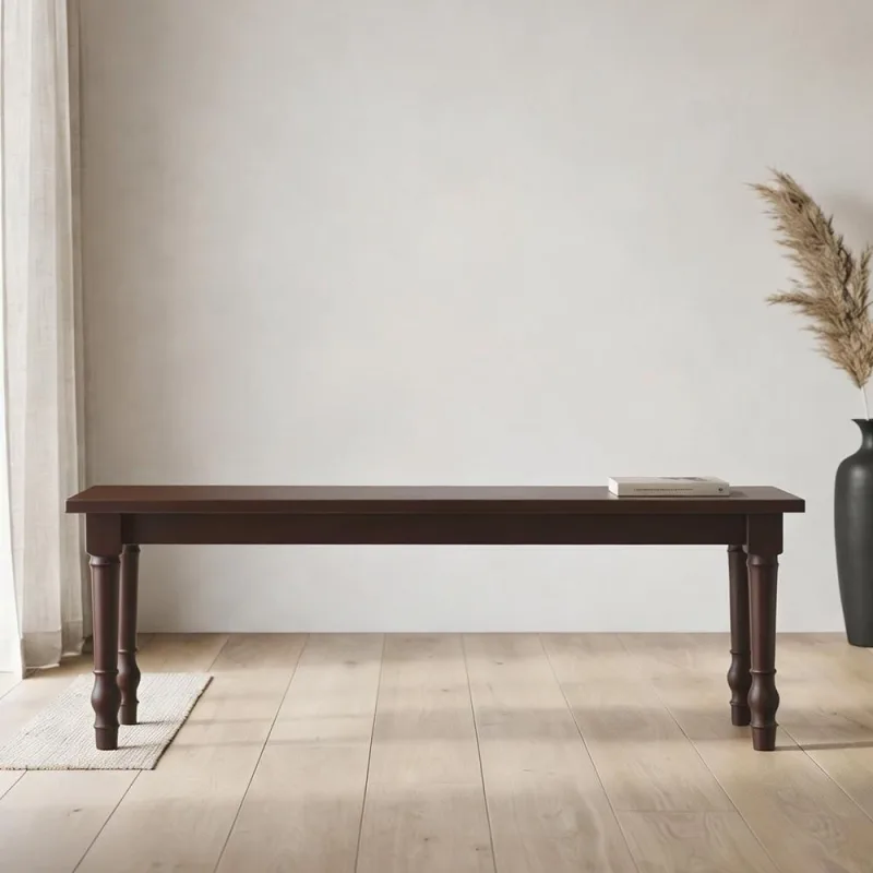 Banco de Madeira Maciça Para Cozinha Varanda Gourmet 136cm Pés Torneados Lazuli F06 Café - Lyam Decor - Lyam Decor