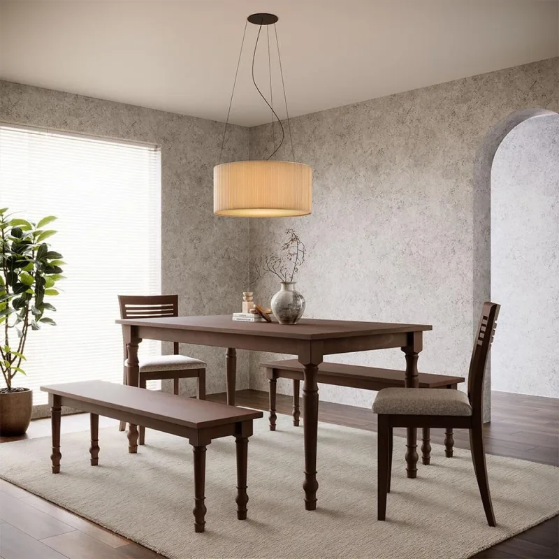 Mesa de Jantar 6 Lugares 160cm Com 02 Bancos de Madeira e 02 Cadeiras Lazuli F06 Café - Lyam Decor - Lyam Decor - Móveis