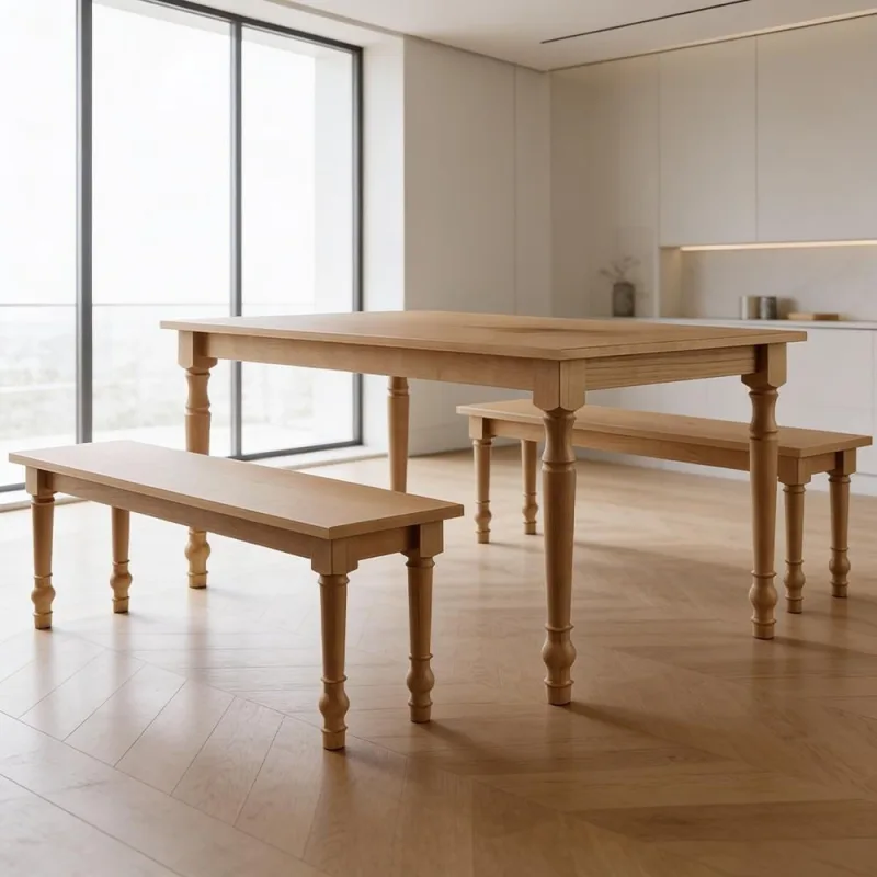 Mesa de Jantar 6 Lugares 160cm Com 02 Bancos de Madeira Maciça Lazuli F06 Freijó - Lyam Decor - Lyam Decor - Móveis